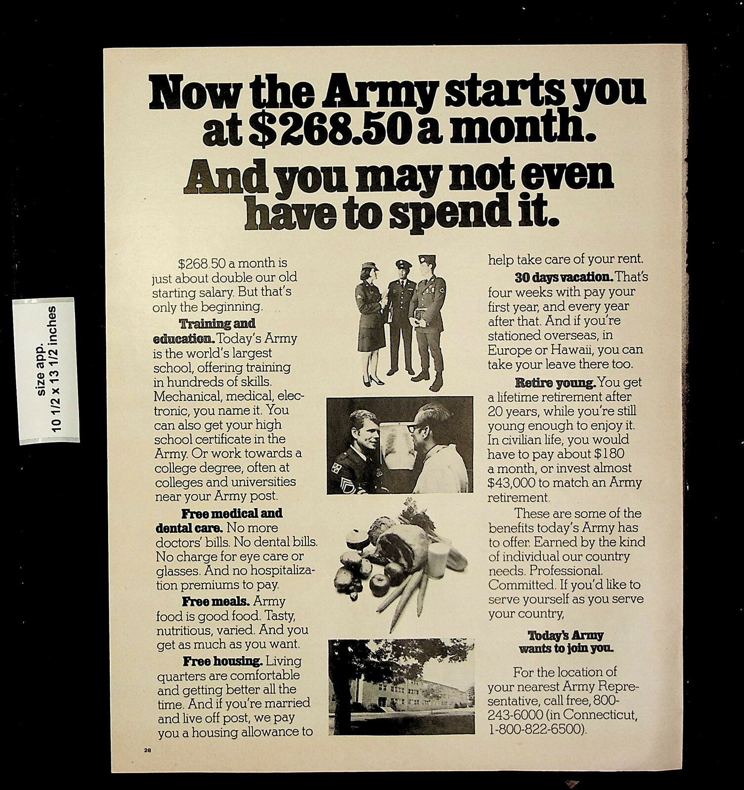 1971 U.S. Army Recruiting Vacation Paid Training Jobs Vintage Print Ad 24666