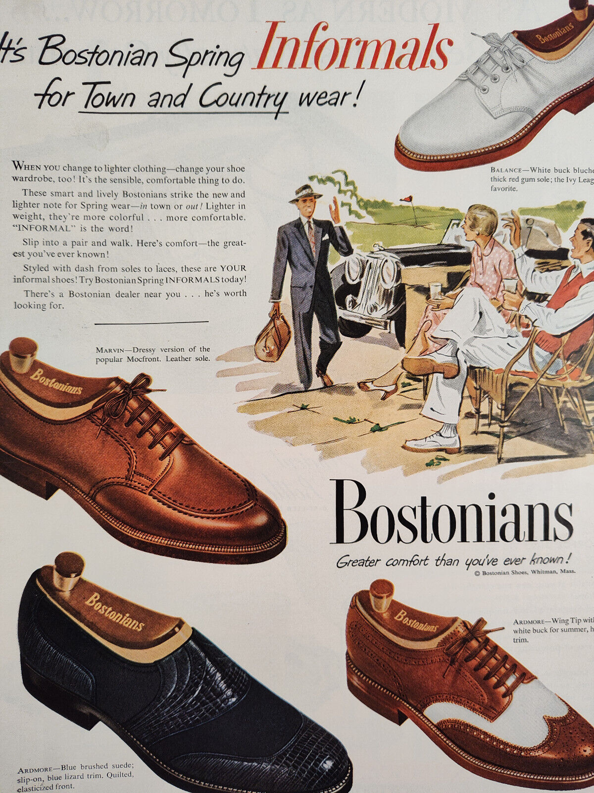 1951 Esquire Original Art Ad Advertisements Bostonians Shoes Seagrams Gin