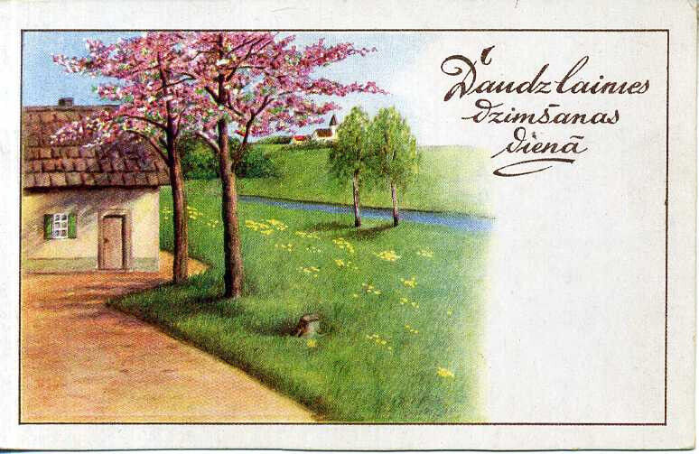 Latvia 1930's Birthday Postcard