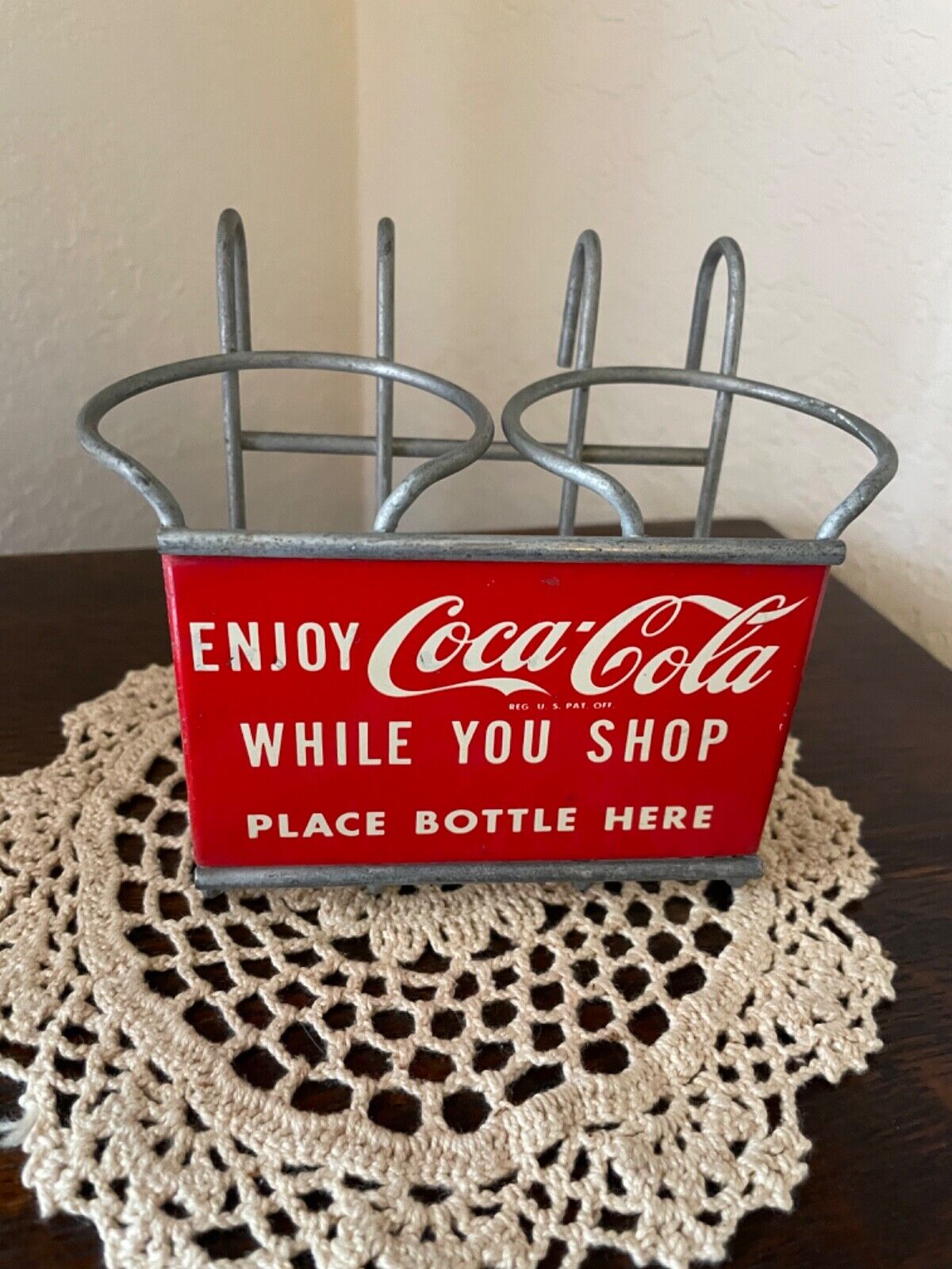 Vintage Enjoy Coca-Cola While You Shop Grocery Cart Bottle Holder Sign 1950\'s
