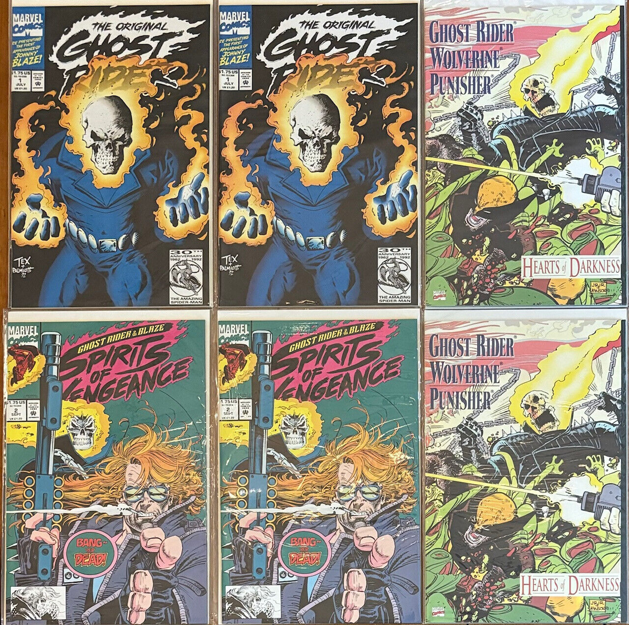 GHOST RIDER+, MARVEL COMICS,  1991-92, Lot #misc., 2 EACH, (6 TOTAL),  VERY GOOD