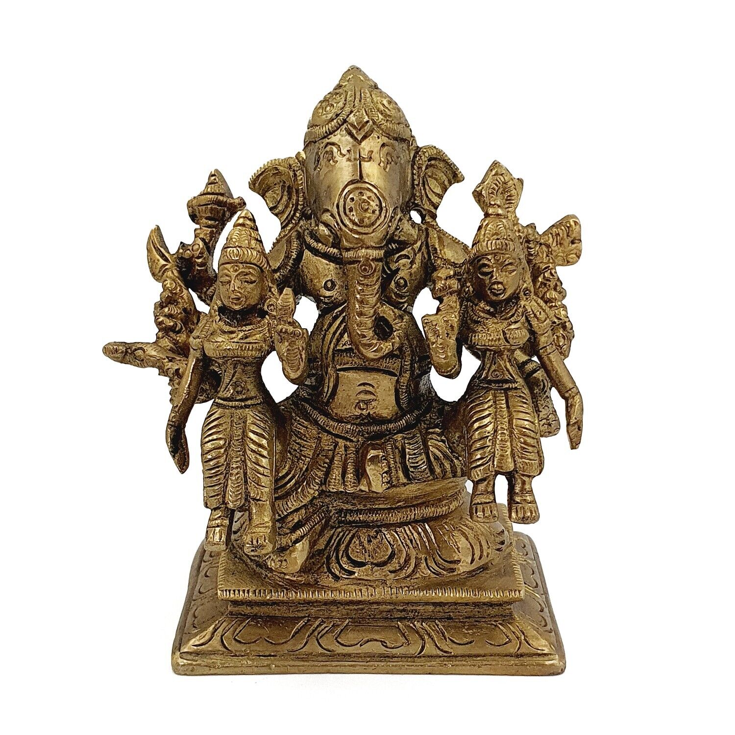 FCS Brass Idol | Lord Ganesha with Riddhi Siddhi | Item - Glossy Finish(AH-16)