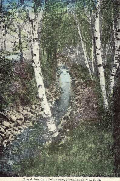 1935 Mount Monadnock,NH Brook beside a Driveway New Hampshire Postcard 1c stamp