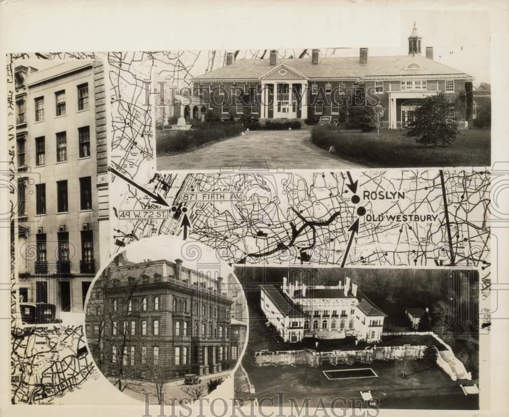 1934 Press Photo Map shows homes of Gloria Vanderbilt in New York - kfa06651