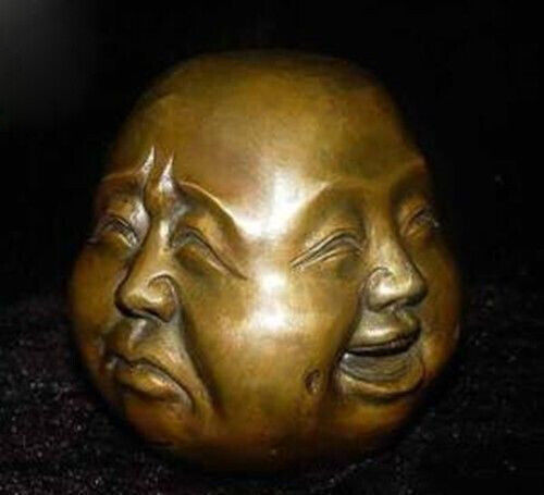 Rare chinese tibet brass 4 faces buddha head statue