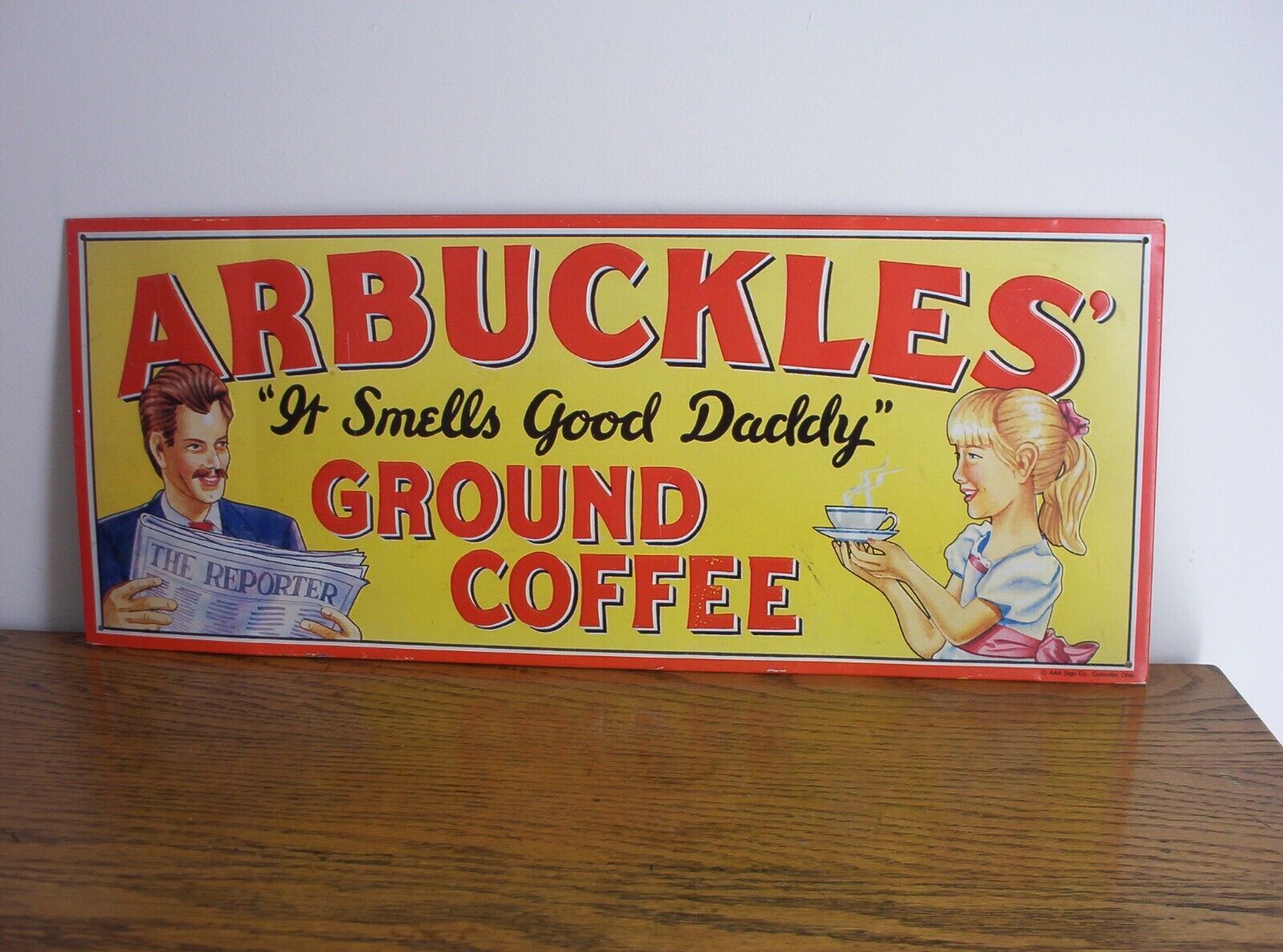 Vintage Arbuckles Ground Coffee Embossed Metal Sign
