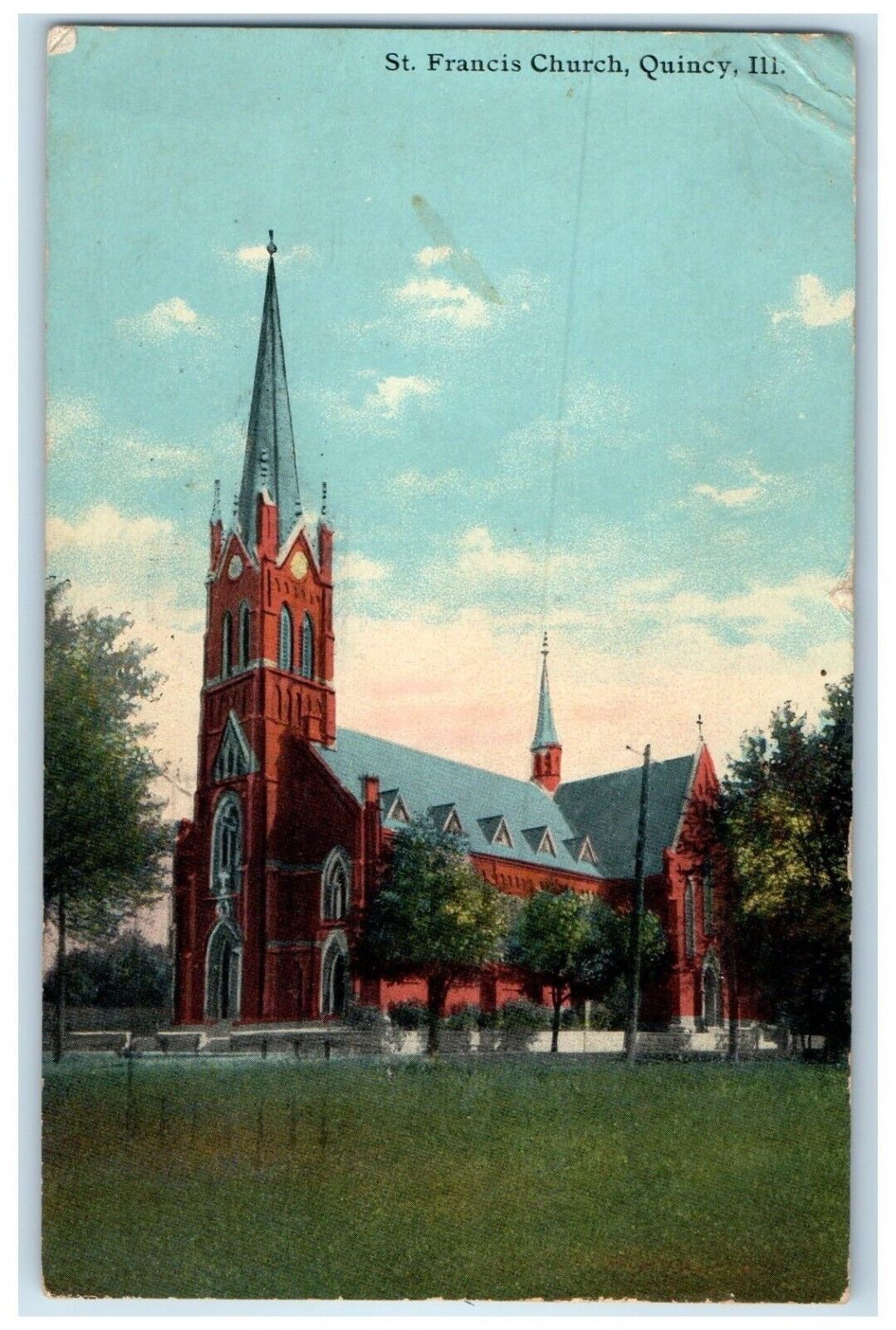 1911 Exterior View St Francis Church Building Quincy Illinois Vintage Postcard