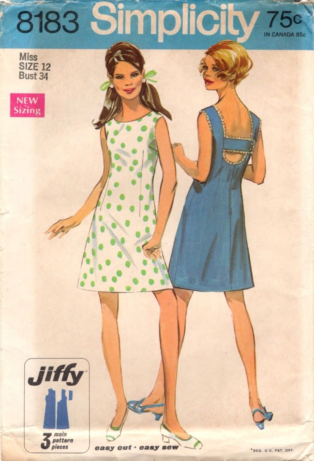 Misses\' Summer DRESS Size 12 Simplicity 8183 UNCUT Sewing Pattern ©1969 Sundress