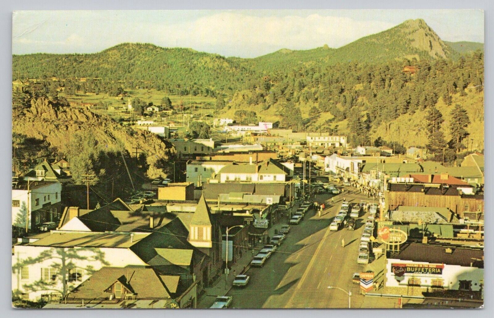 Postcard Along Elkhorn Avenue - Estes Park Colorado c1960s - Main Street