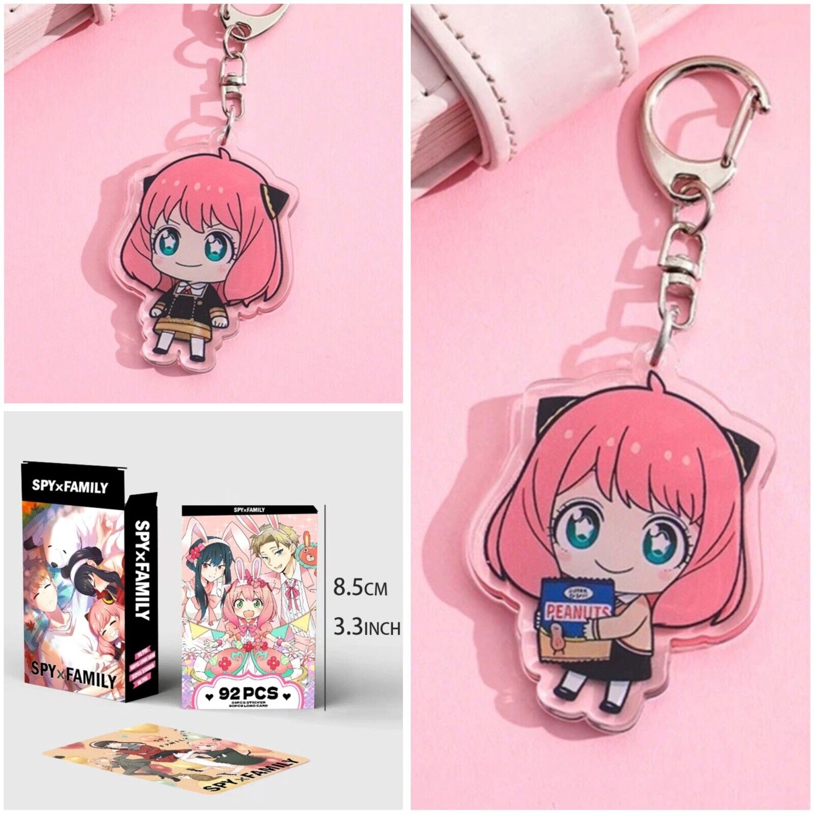 Anya Forger SpyXFamily Anime Clip Keychains Kawaii Stickers & Card Pack