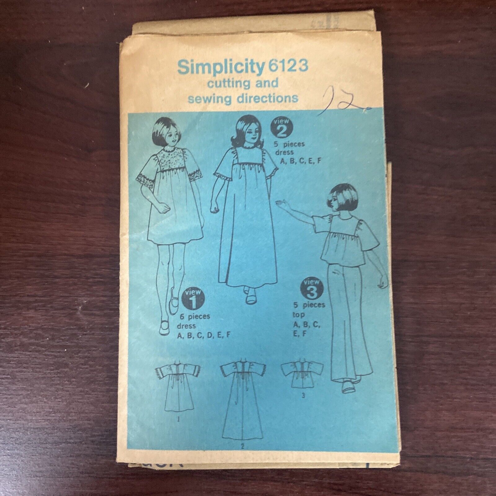 Vintage Simplicity 6123 Sewing Pattern Girls Dress & Top Size 12 UNCUT