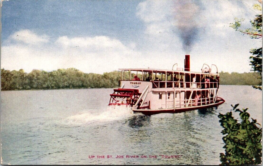 UP THE ST. JOE RIVER ON THE TOURIST Michigan MI steamboat 1919 PM postcard