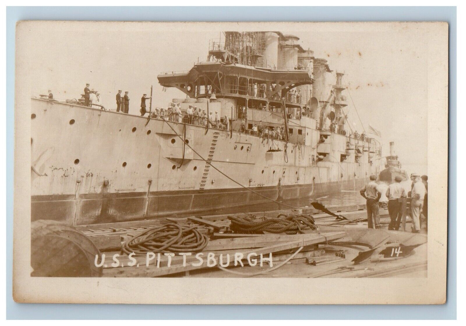 c1920's USS Pittsburgh Steamer Ship U.S Navy Sailors RPPC Photo Vintage Postcard