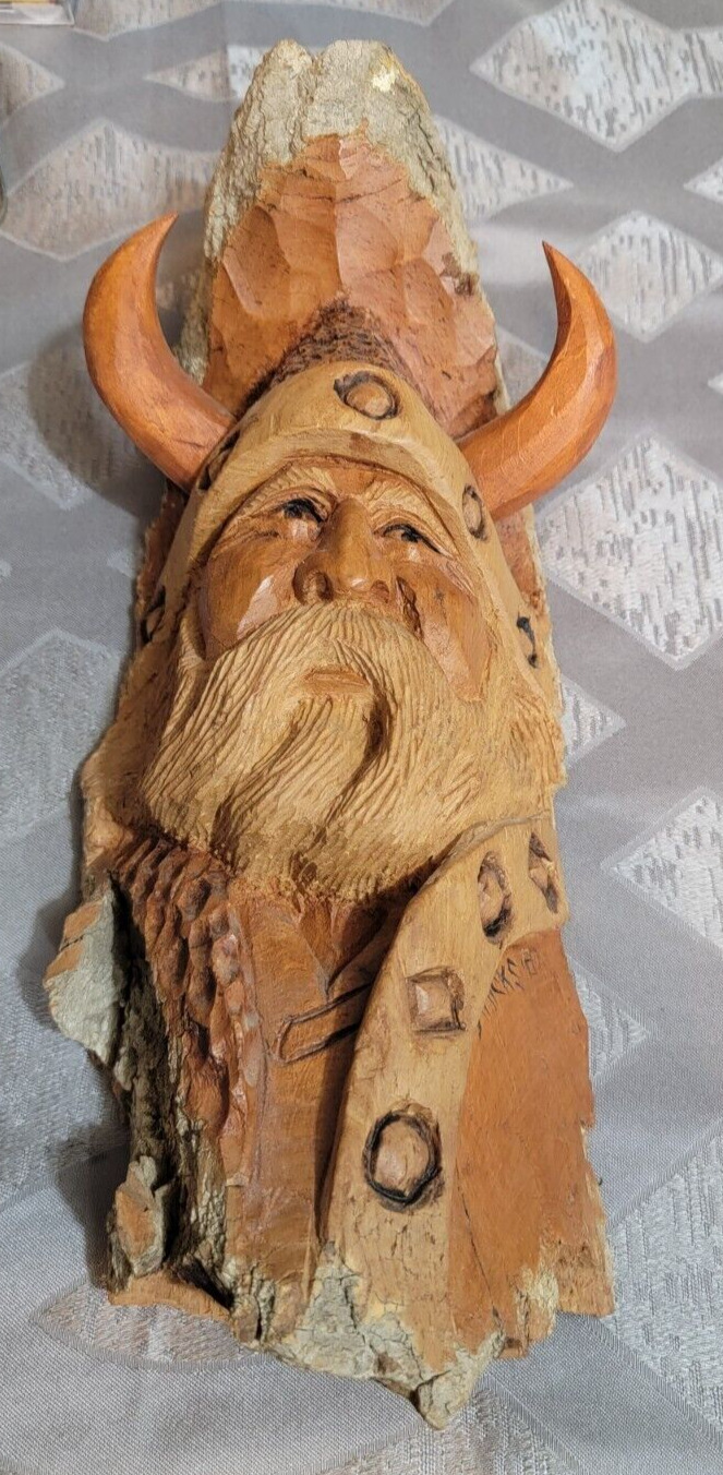 Vintage DOUG HICKS Hand Crafted Wood VIKINGS FOREST Carving