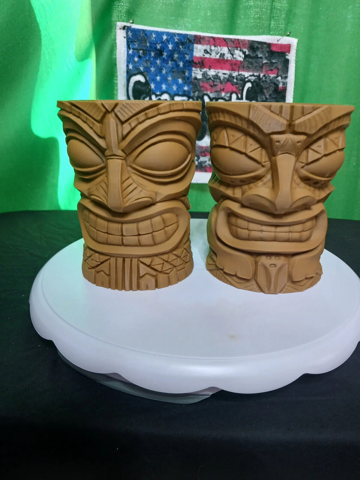 Veteran MADE Pair  5 inch tall Tiki Cup Holder Planters  Storage 3d printed