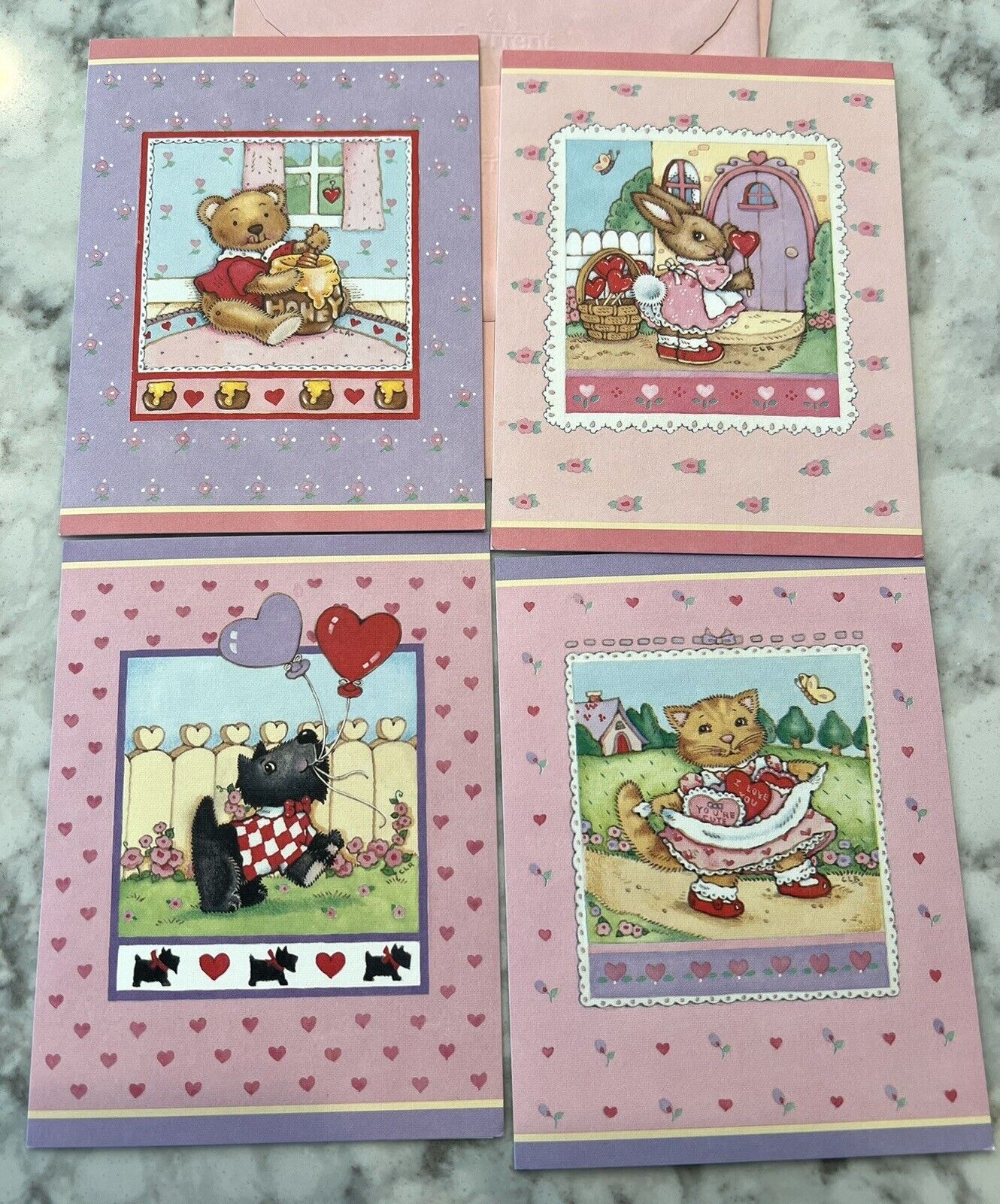 4 Vintage Current Valentine’s Day Cards UNUSED Brightsides Dog Bear Cat & Bunny