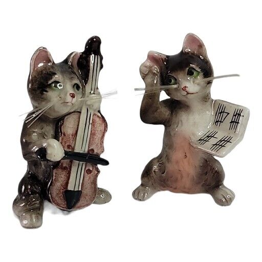 Vtg ARCO Miniture Porcelain Tabby Cat Musicians Sheet Music Singer Cello Japan