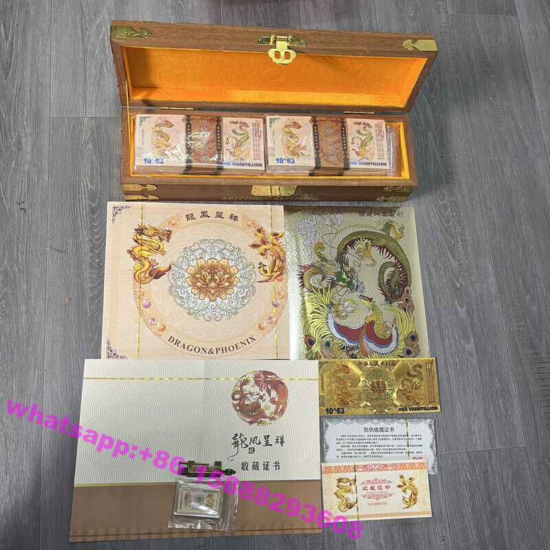 1000pcs One Vigintillion Chinese Yellow Dragon Bank Notes bonds UV Light Box