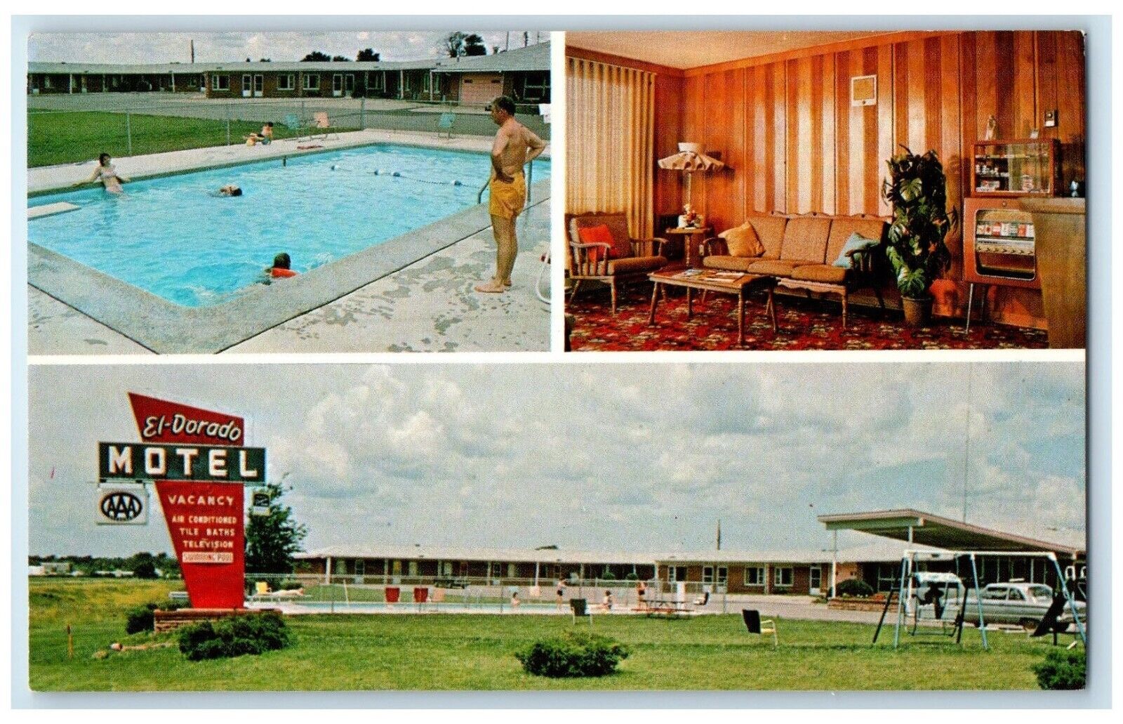 c1950\'s El Dorado Motel Brookfield Missouri MO, Pool Room Multiview Postcard