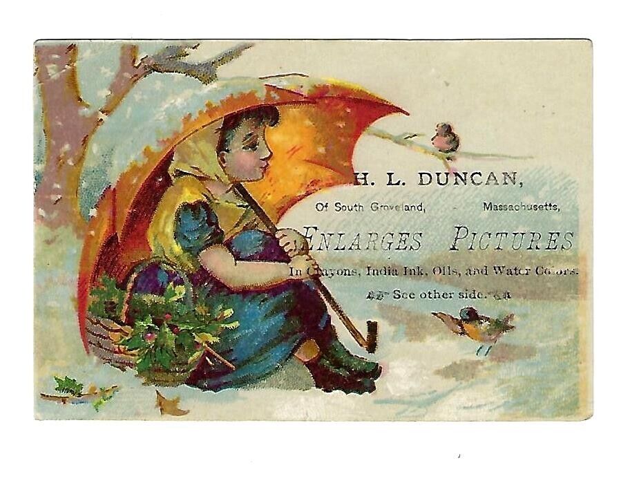 c1890 Victorian Trade Card H.L. Duncan, Enlarges Pictures, Crayons, India Ink