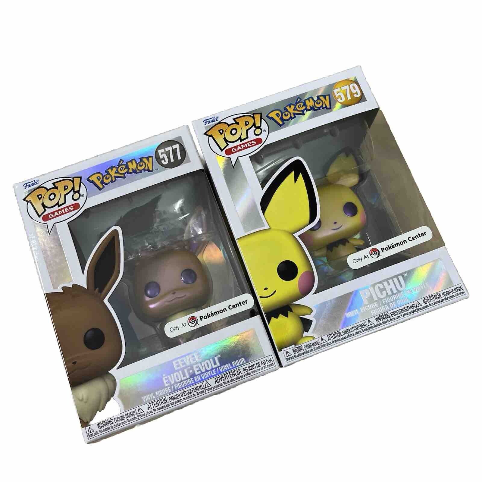 Pearlescent Pichu and Eevee Funko Pop Pokemon Center Exclusive 579 577 Lot of 2