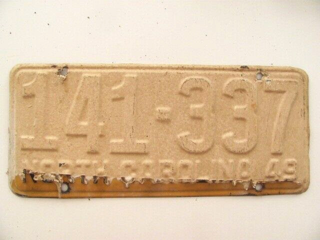 1949 NORTH CAROLINA NC LICENSE PLATE TAG,  ORIGINAL, VINTAGE, USED