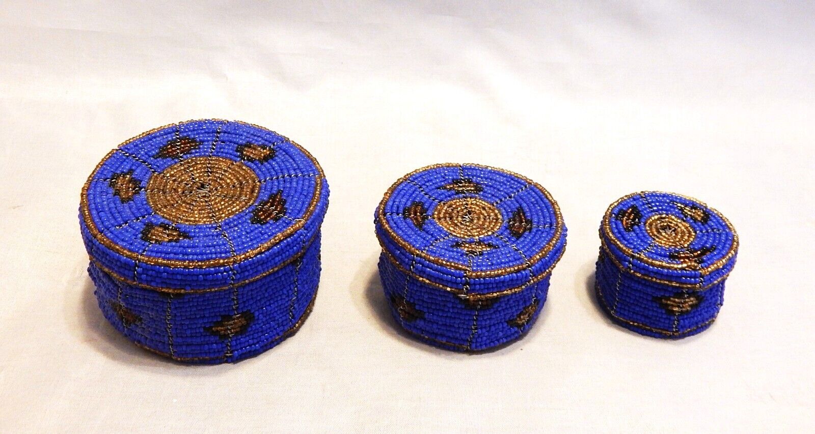 Set of 3 Handmade Beaded Round Nesting Boxes 