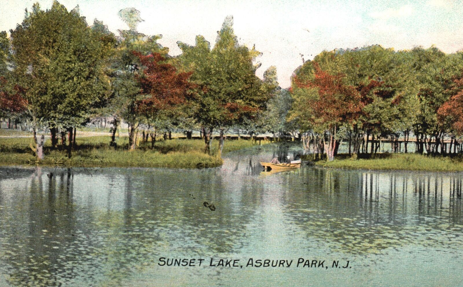 Vintage Postcard 1909 Breathtaking View Sunset Lake Asbury Park New Jersey NJ