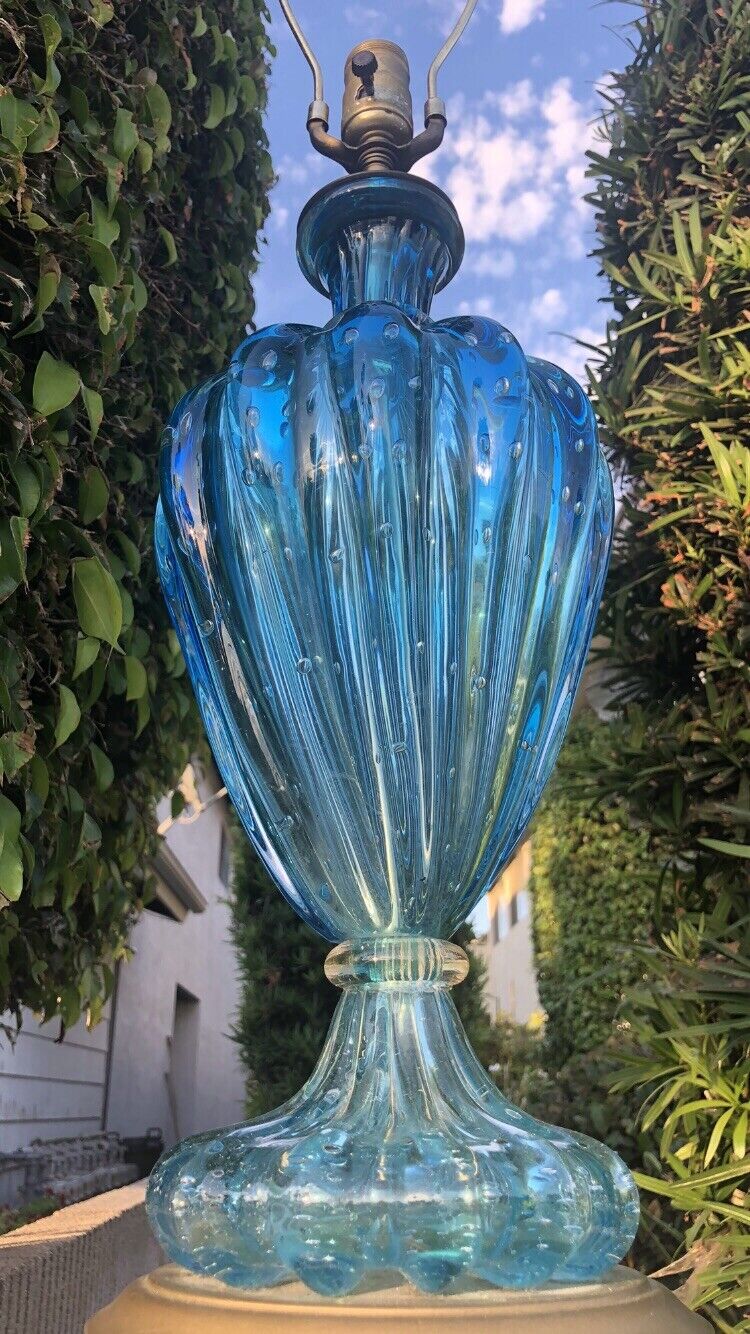 VINTAGE MURANO RARE BLUE GLASS LAMP ~ VERY SPECIAL SEGUSO ~ SPECTACULAR