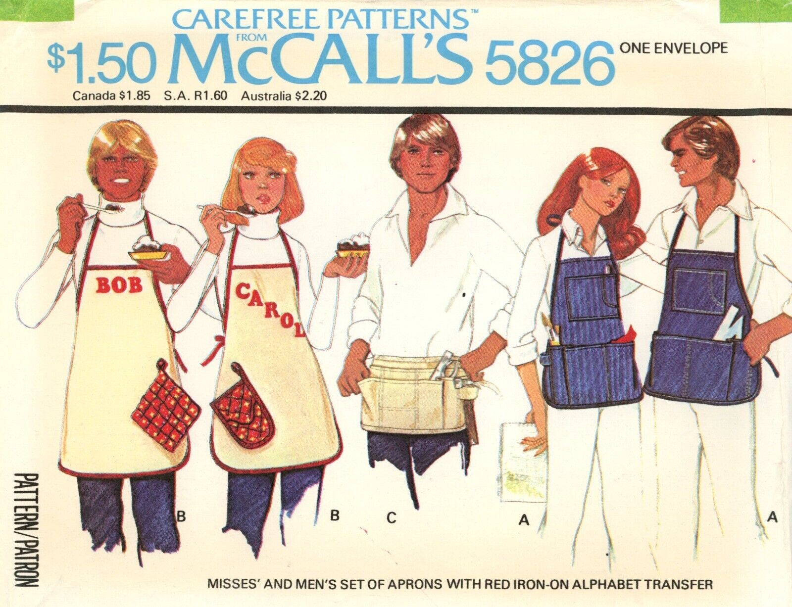 McCall\'s 5826 Carpenter, Kitchen, Butcher Apron w Transfers, Oven Mitt OSZ UC
