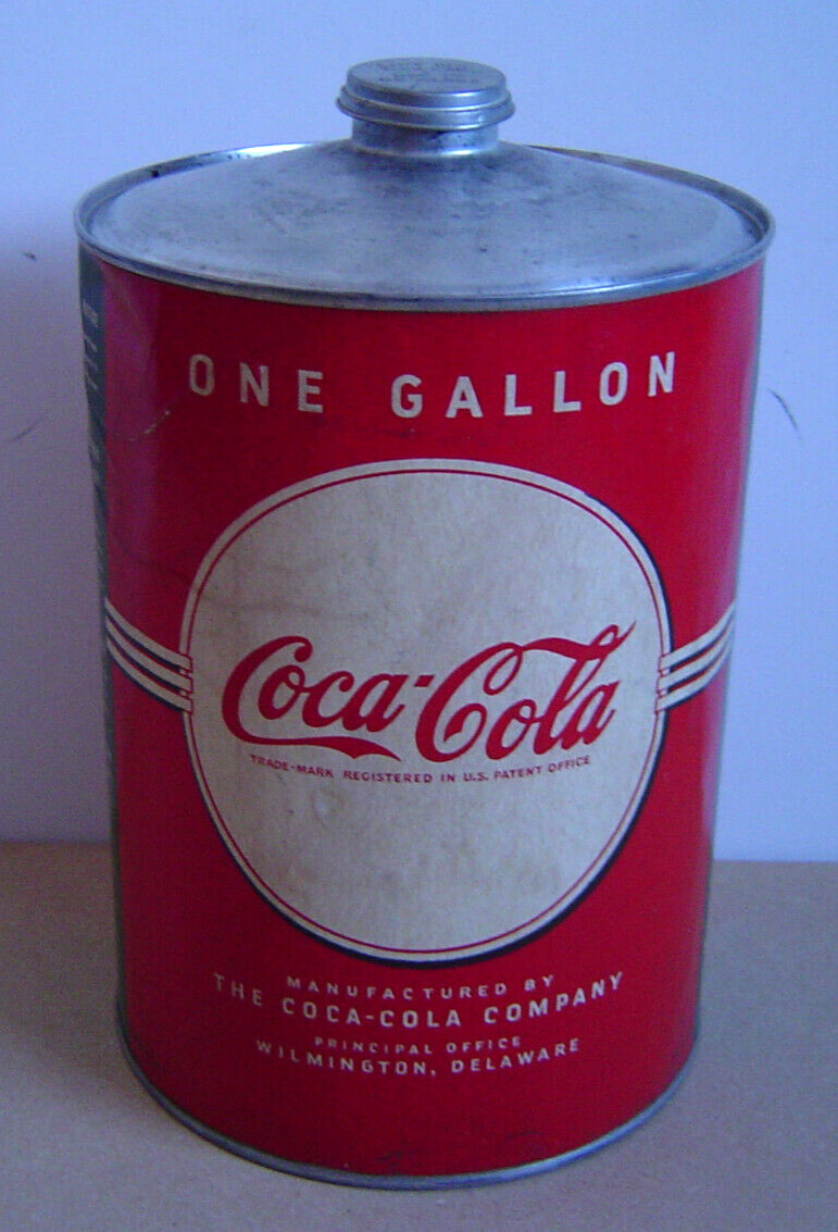 Vtg 1930\'s Coca-Cola 1 Gallon Syrup Metal Can Paper Label Red/White/Green W/Lid