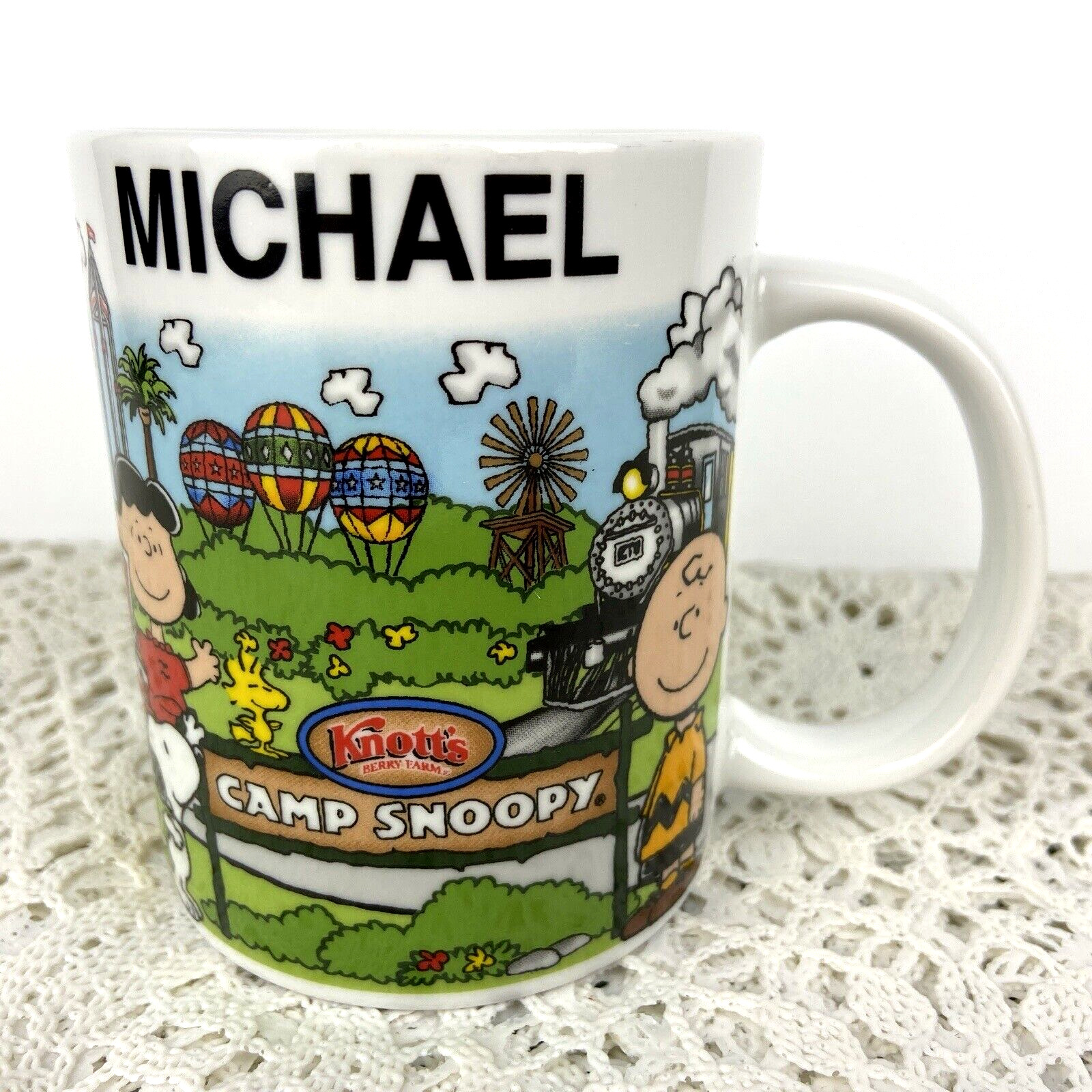 Peanuts Camp Snoopy Knott's Berry Farm Coffee Cup White Colorful Mug MICHAEL