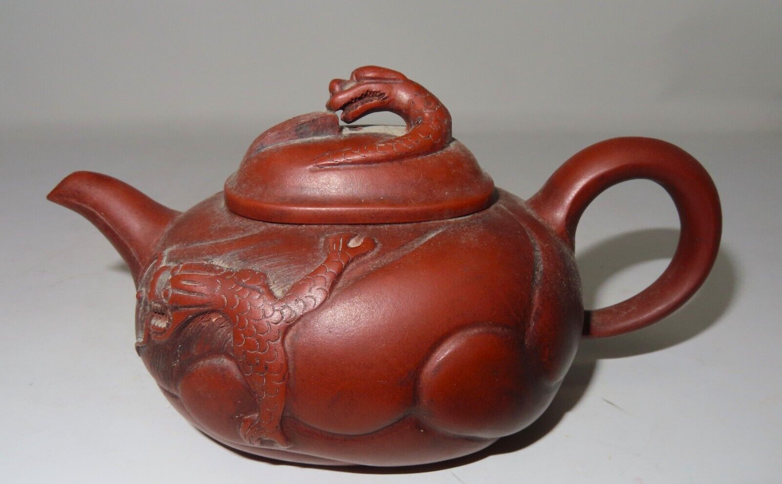 Outstanding Antique Chinese Red Clay Teapot with a Dragon Design