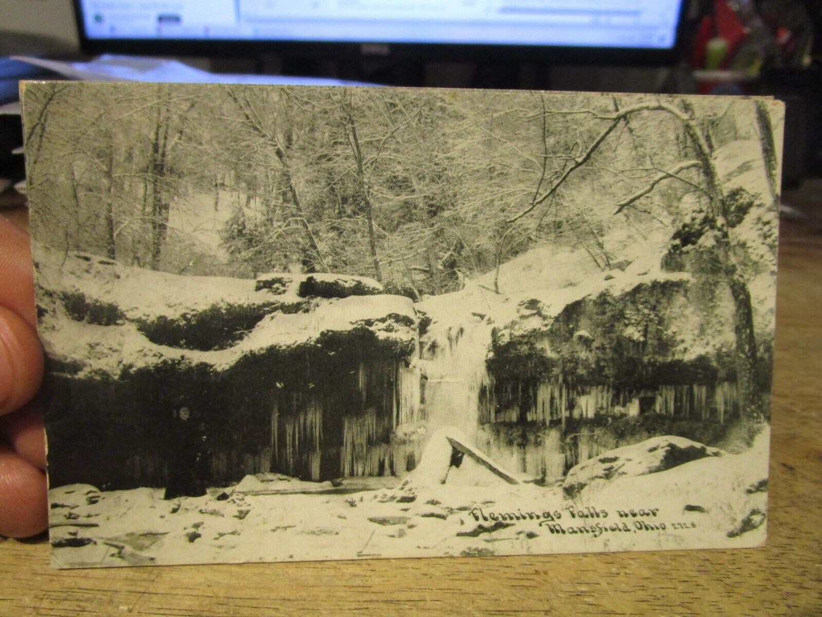 L1 Old MANSFIELD OHIO Postcard Fleming Falls Winter Iced Frozen Waterfall Park
