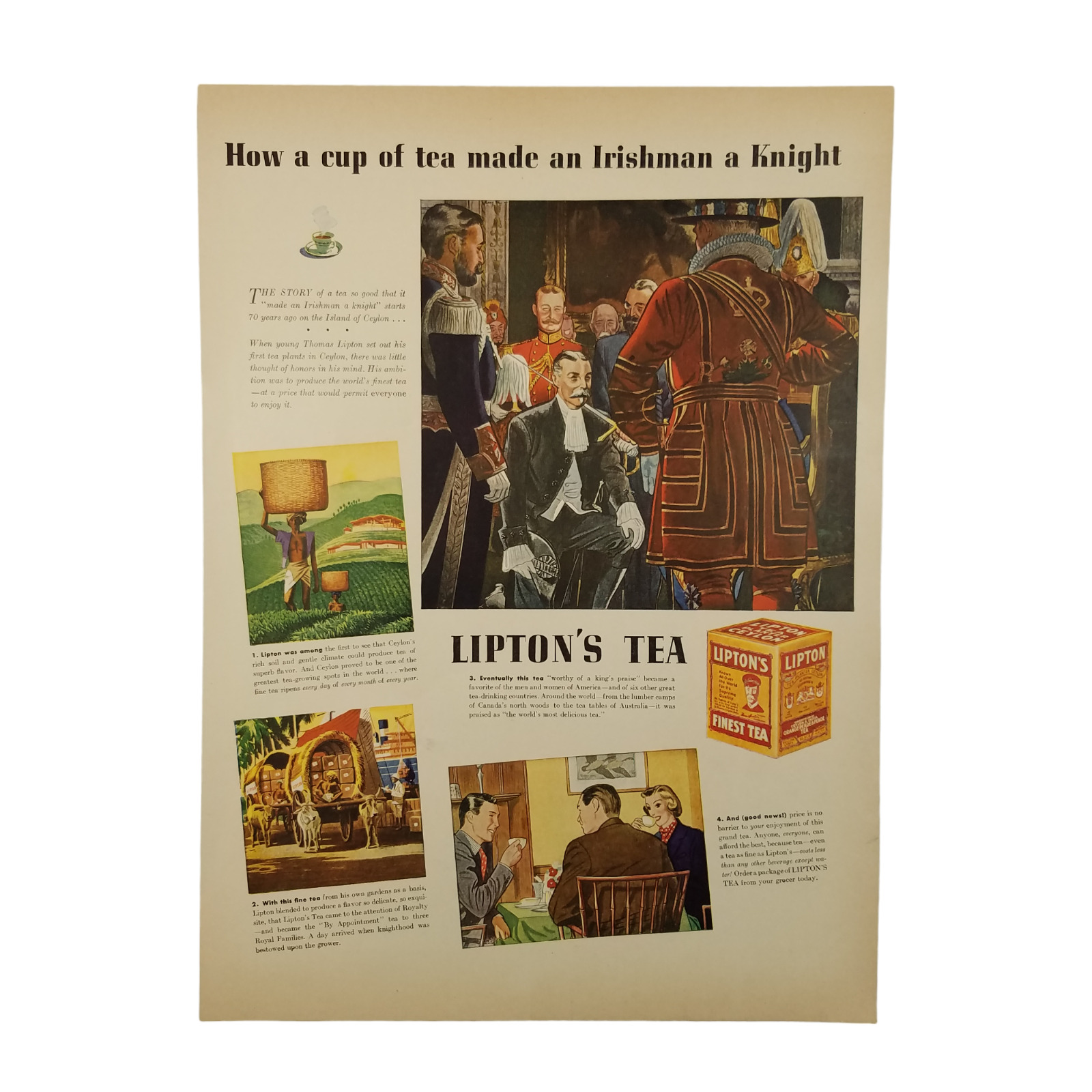 1938 Liptons Tea Vintage Print Ad How A Cup Of Tea Made An Irishman A Knight