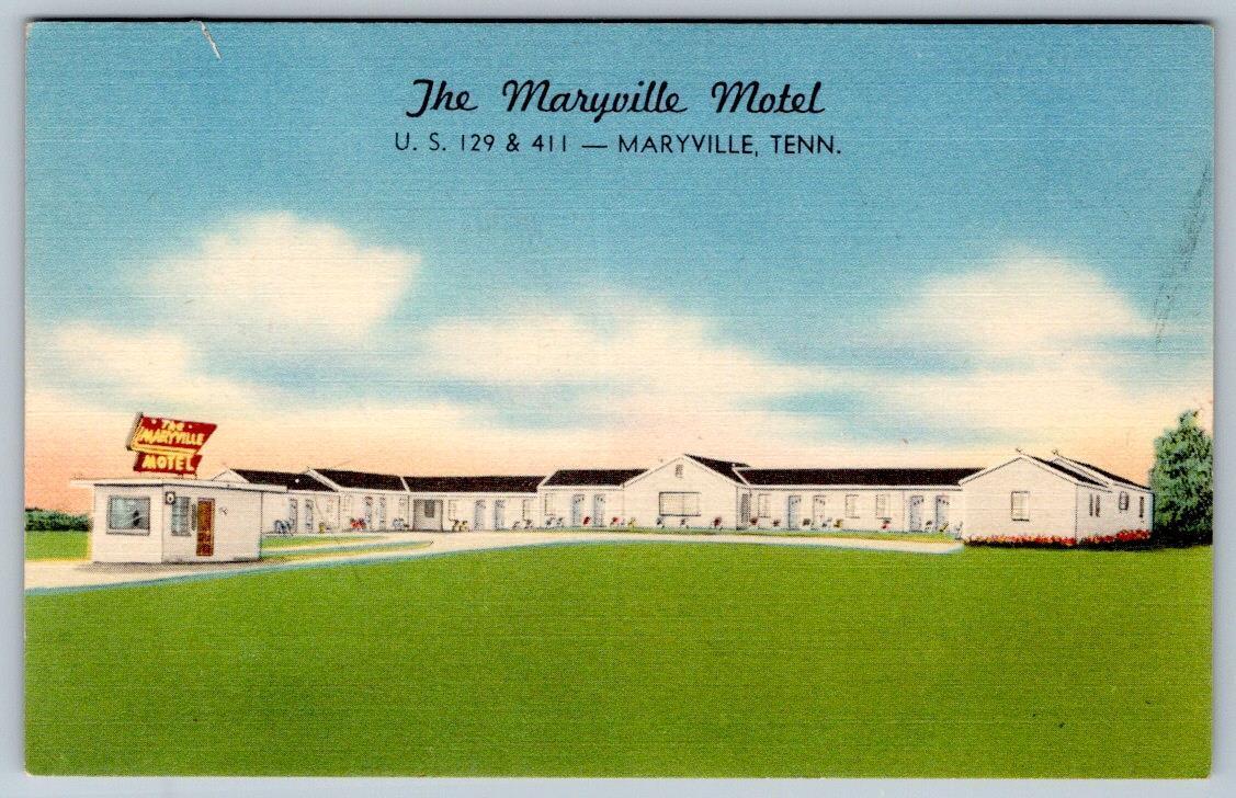 1930\'s-1940\'s THE MARYVILLE MOTEL TENNESSEE US 129 & 411 VINTAGE LINEN POSTCARD