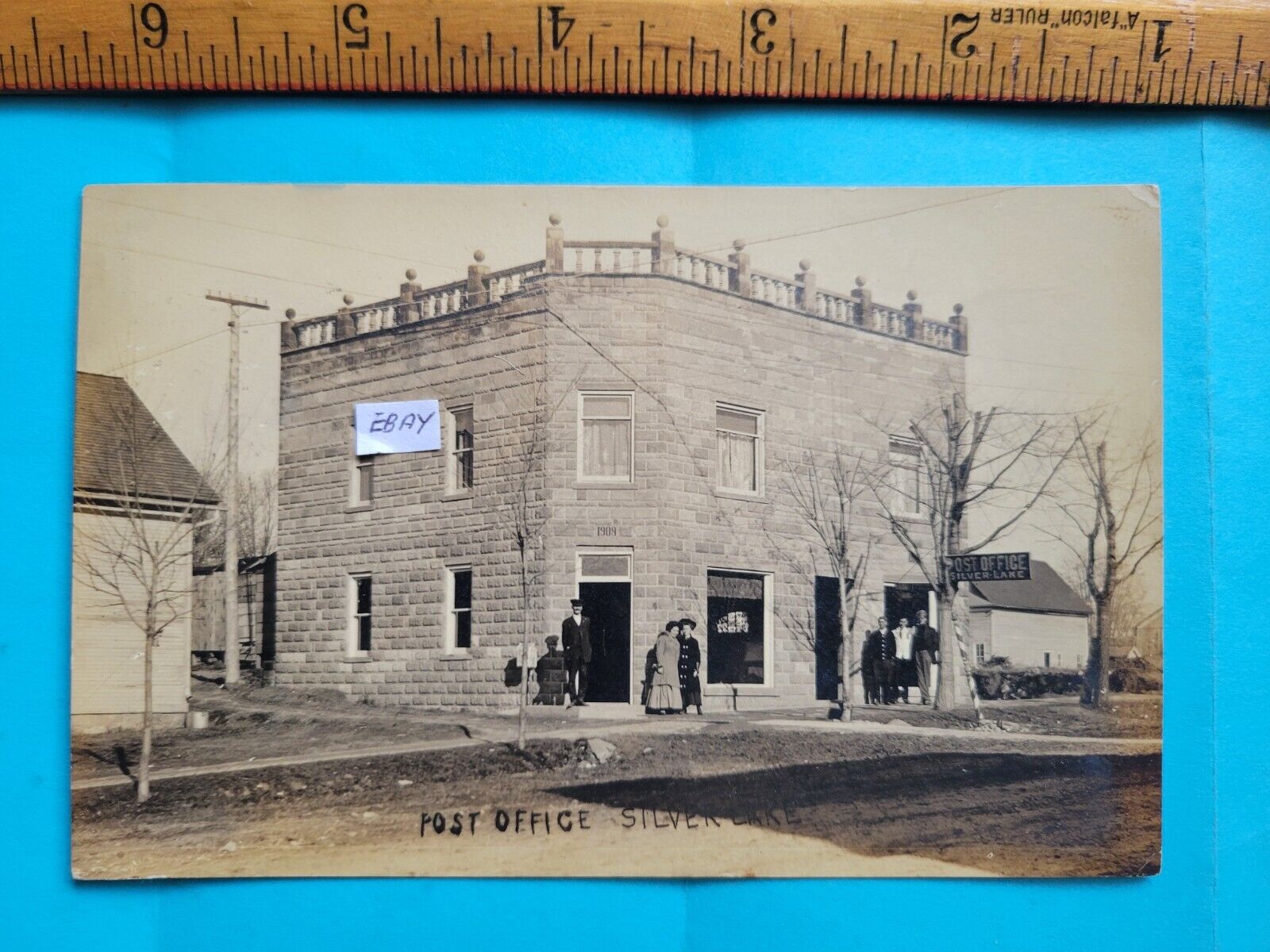 1911 RPPC Post Office Silver Lake IND postmarked people & building streetscene