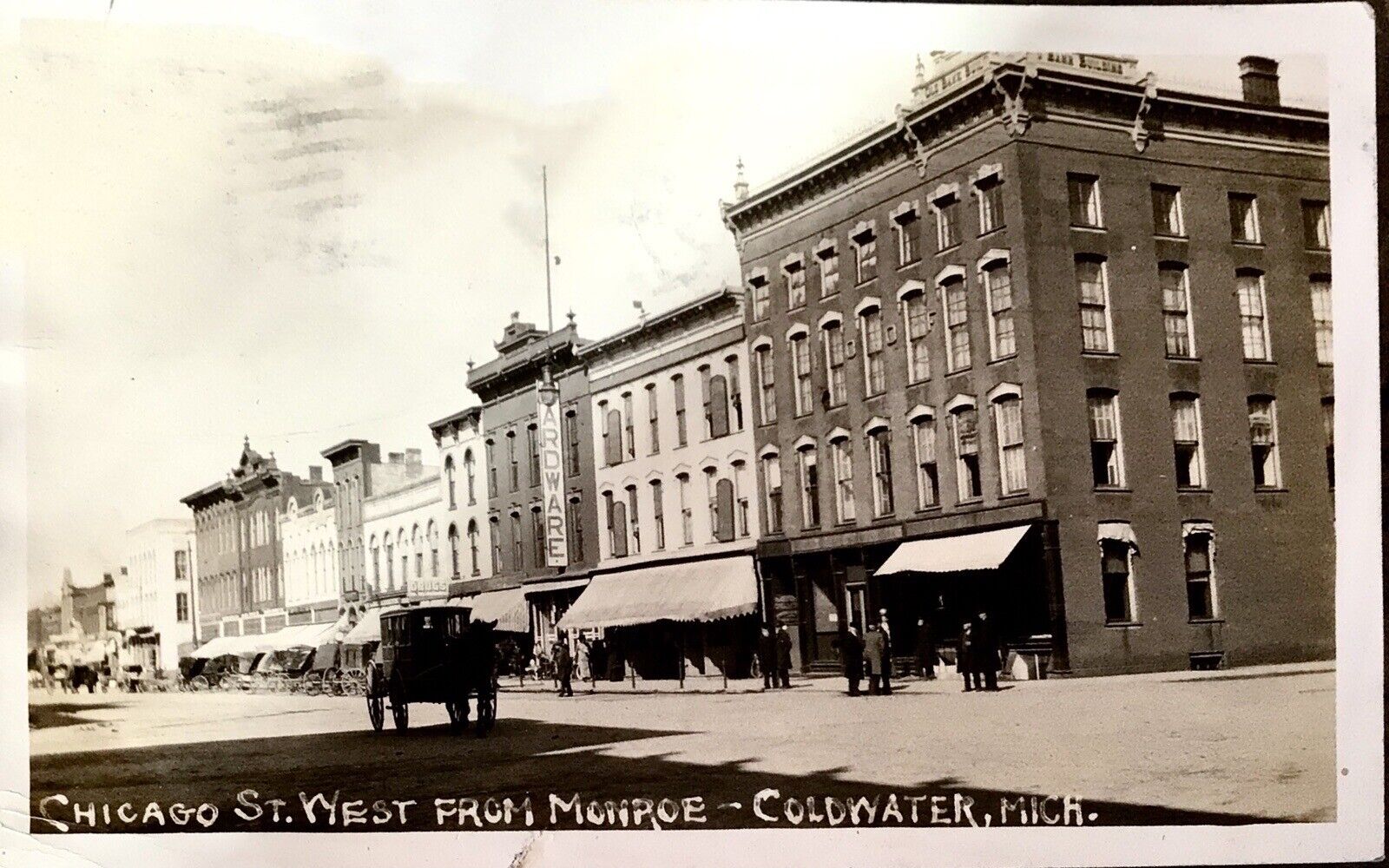 COLDWATER, MICH. Chicago St. West From Monroe Real Photo Antique Postcard 1911