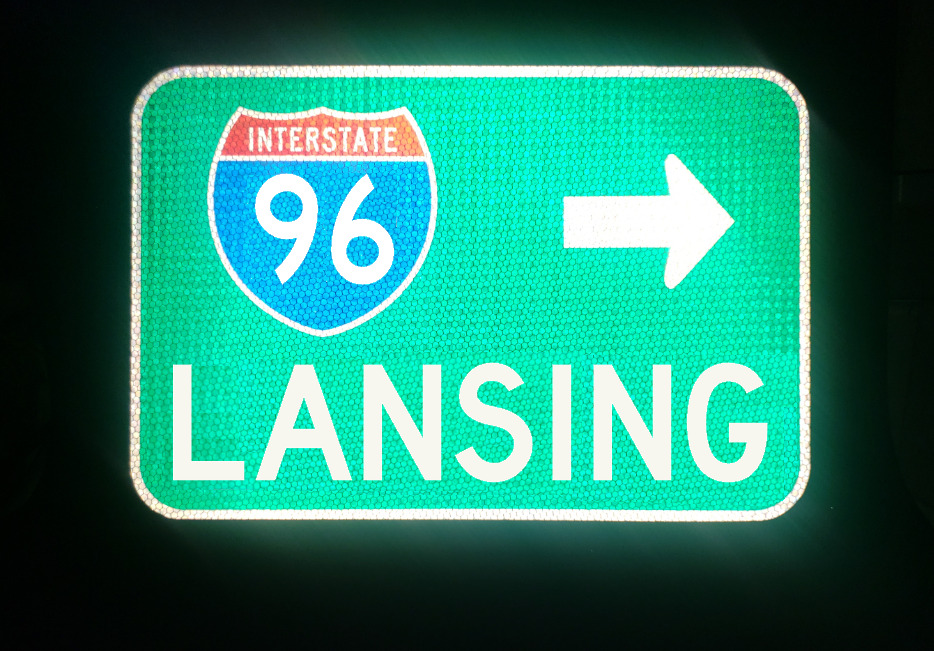 LANSING Interstate 96 route road sign - Michigan, Detroit, Grand Rapids