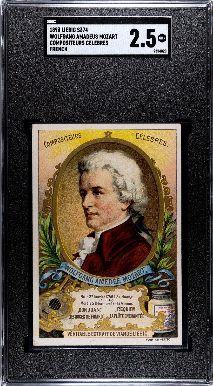 1893 Liebig S374 Wolfgang Amadeus Mozart French Trade Card SGC 2.5