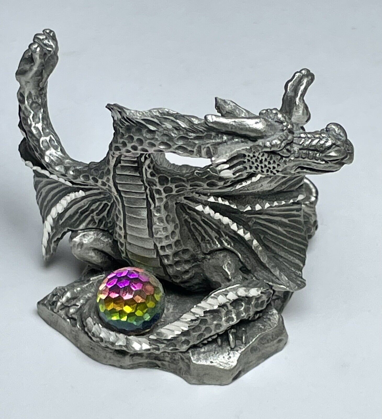Masterworks Fine Pewter Dragon Figurine with Crystal Ball Sedlow 1991