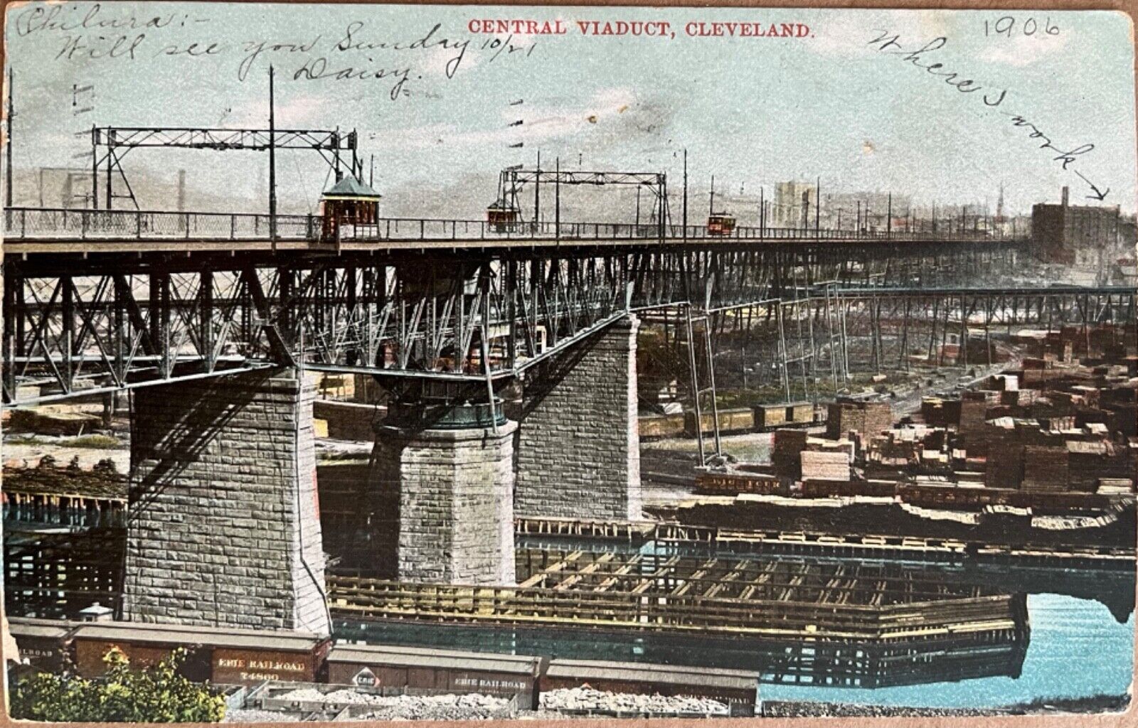 Cleveland Ohio Central Viaduct Bridge Railway Antique Vintage Postcard c1900