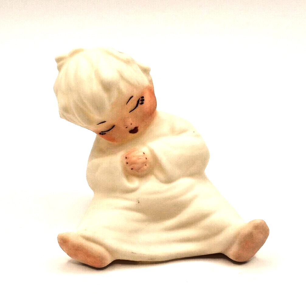 Vintage Porcelain Sleeping Baby Girl/Angel with painted/Sweet Face 2 Inch High