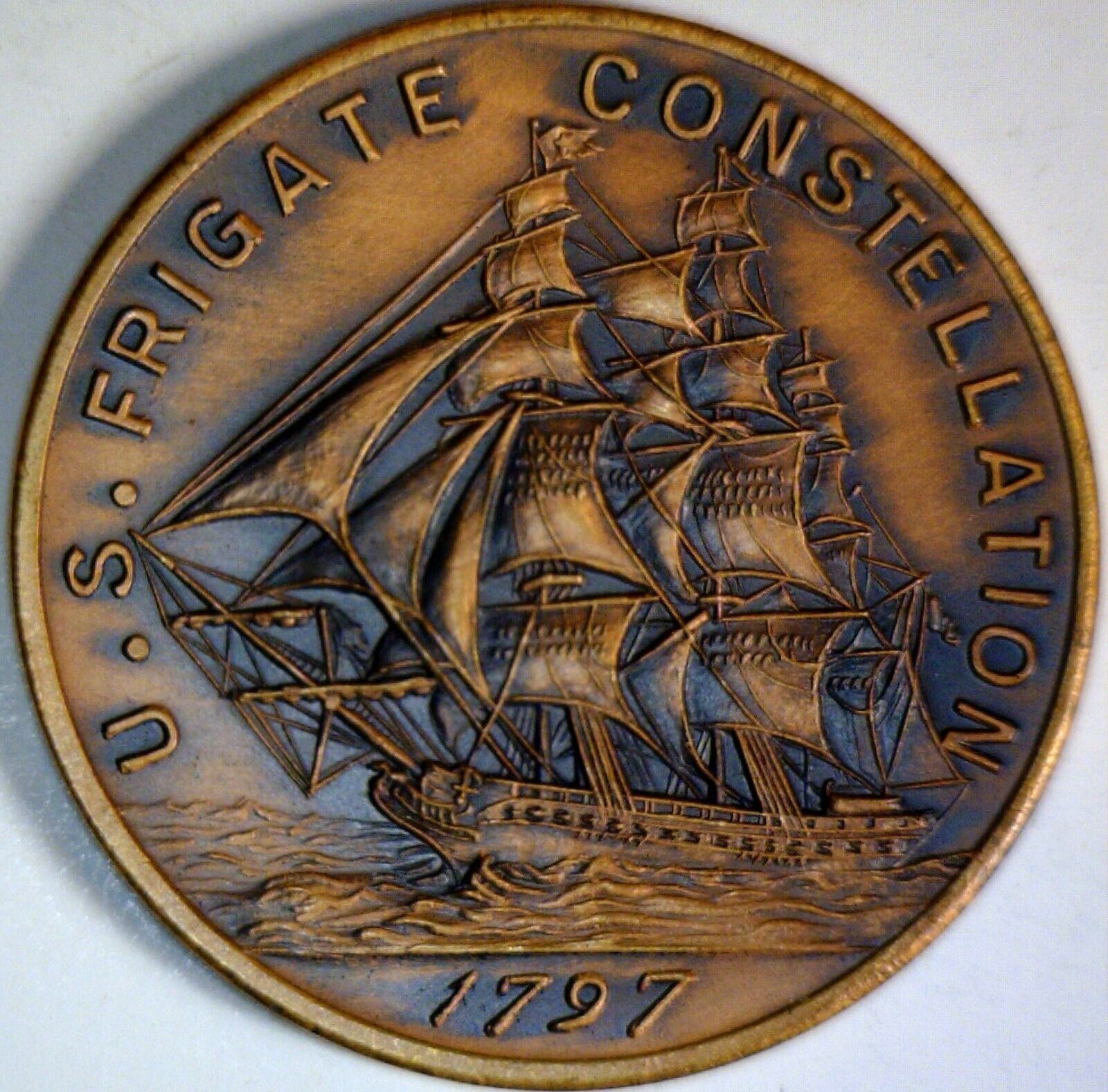 1797 USS FRIGATE CONSTELLATION COPPER MEDAL COIN Struck from the Ship Parts w NR