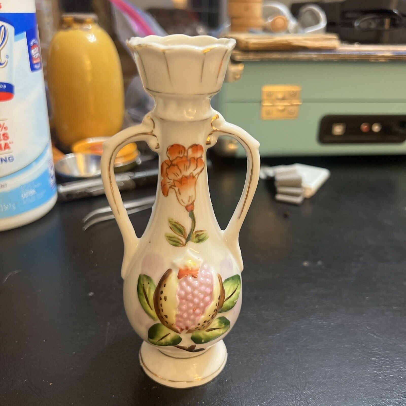 Beautiful Antique Art Nouveau Hand Painted Double Handle Vase Flowers
