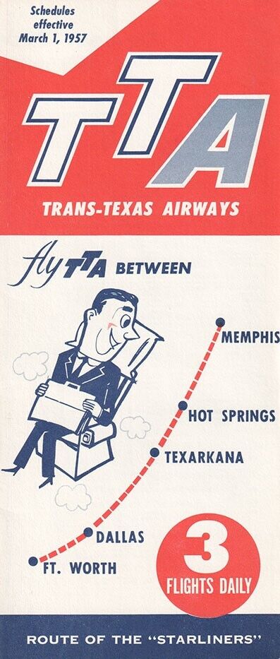 TTA Trans-Texas Airways timetable 1957/03/01