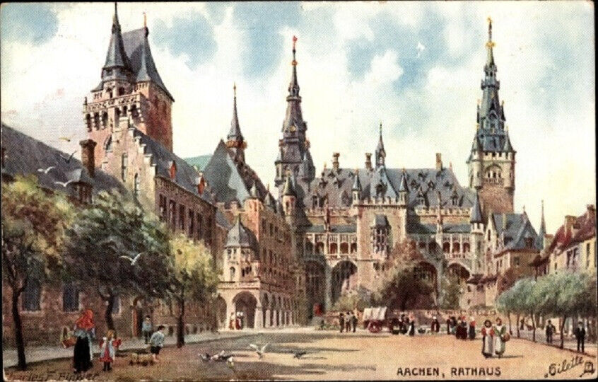 Artist Postcard Charles Flower, 1910 Aachen in North Rhine-Westphalia, town hall