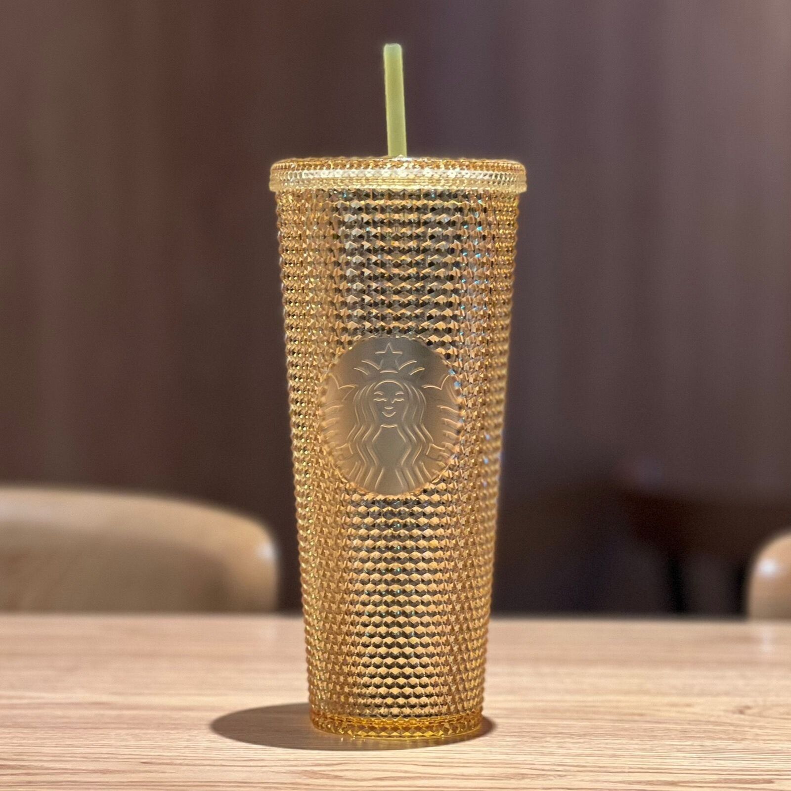 2022 Starbucks Gold Glitter Diamond Studded Tumbler Cup 24oz/710ml Cold Cup