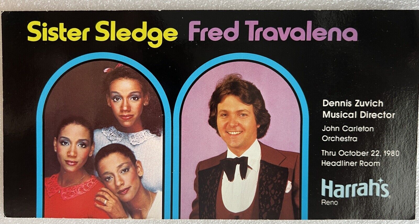 Sister Sledge Fred Travalena Harrahs Casino Reno NV Vintage Postcard Oversize