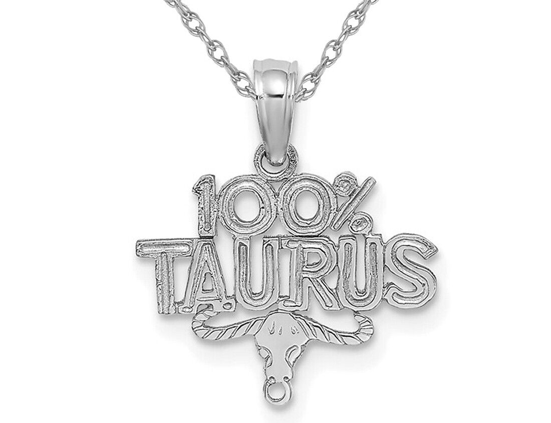 14K White Gold 100% TAURUS Charm Pendant with Chain